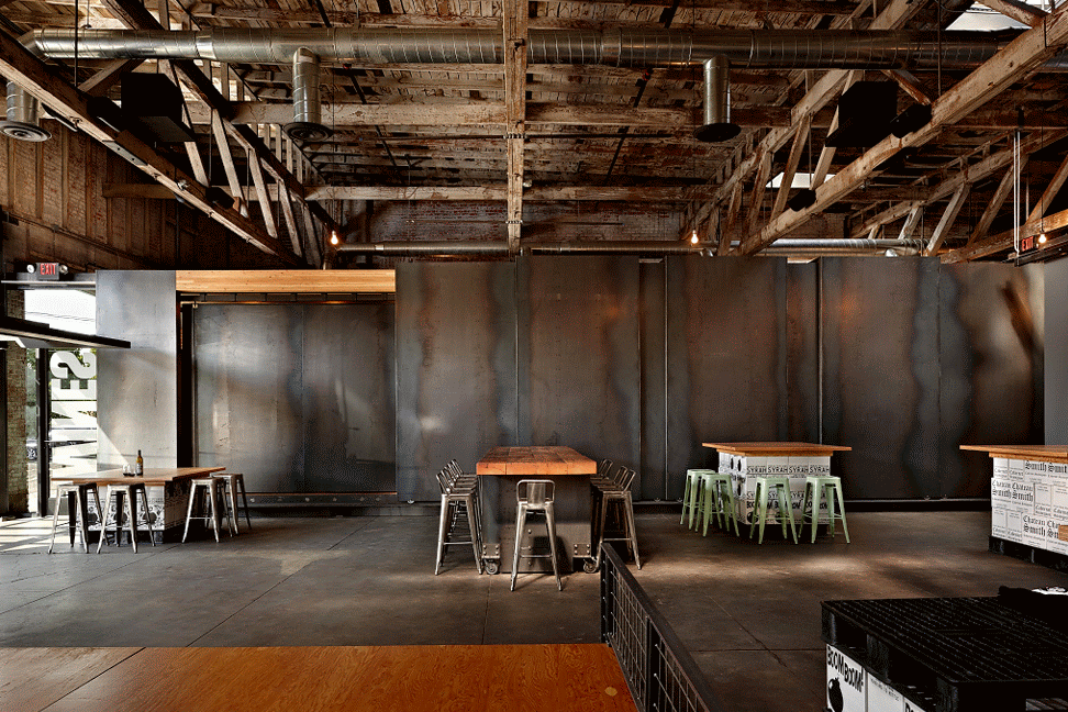 The moveable interior walls of Charles Smith Wines tasting room