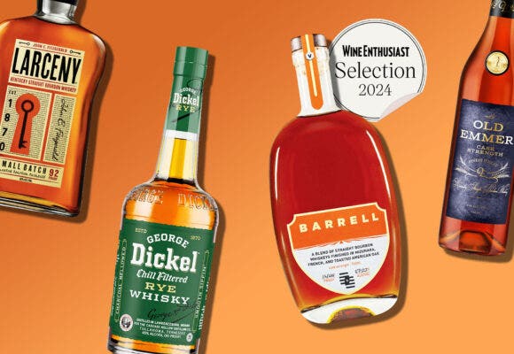 Bottles of Whiskey on a designed background