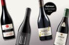 Bottles of Willamette Valley Pino Noirs on a designed background