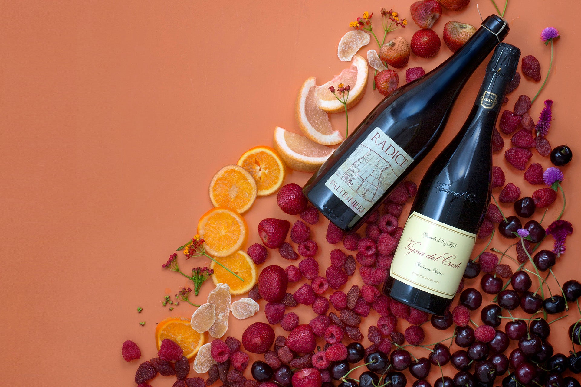 A bottle of Paltrinieri 2016 Radice (Lambrusco di Sorbara) and Cavicchioli 2016 Vigna del Cristo (Lambrusco di Sorbara)